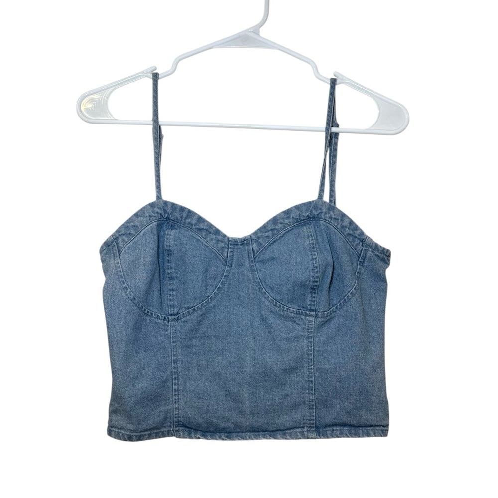 Denim Bustier Crop Top - Blue